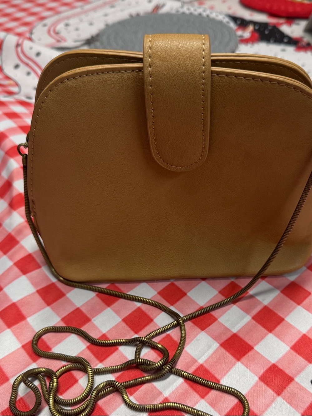 Anthropologie Camel Leather Crossbody with Brass Zipper